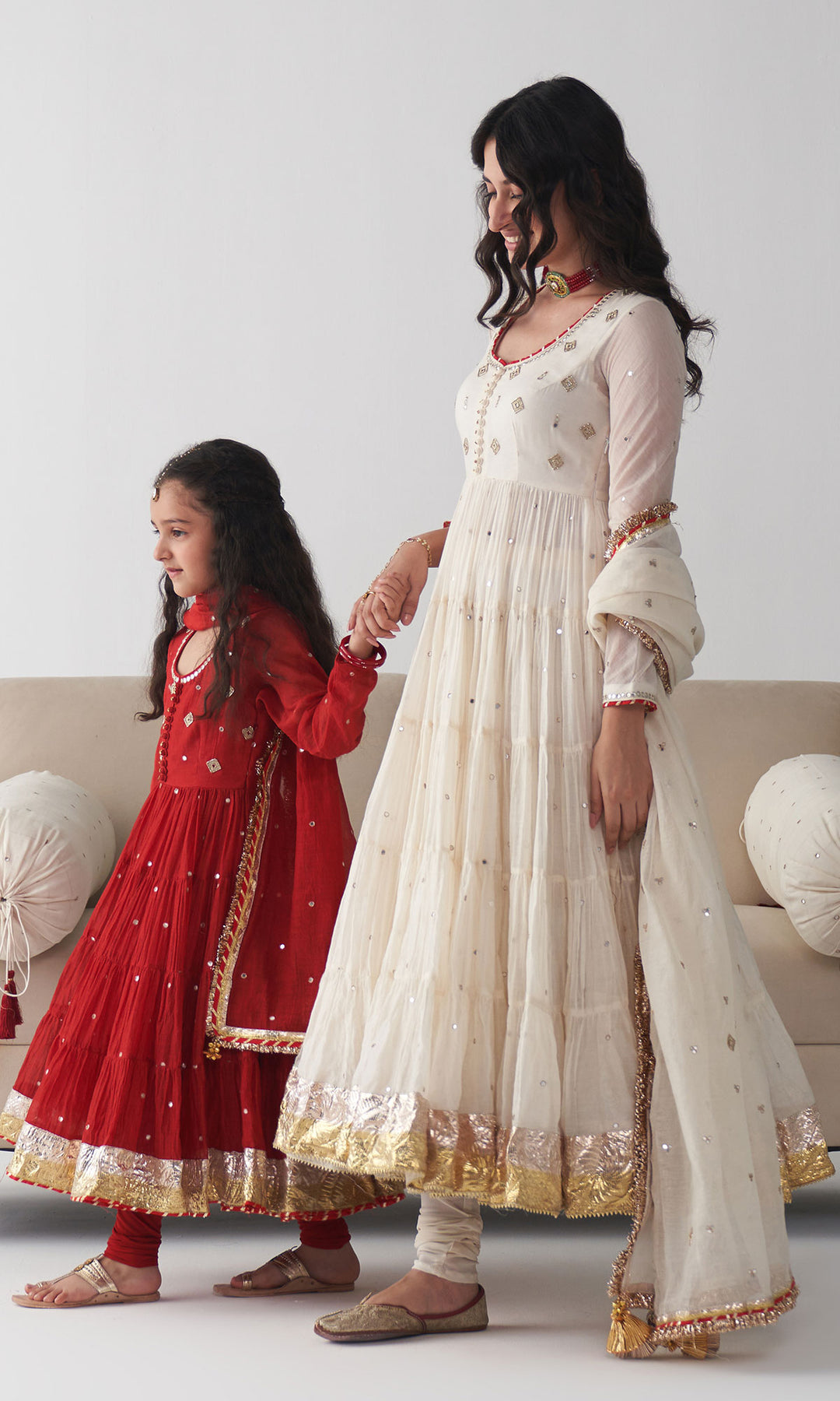 Ishq Off White Tiered Anarkali with Chooridar and Dupatta ( Set of 3)