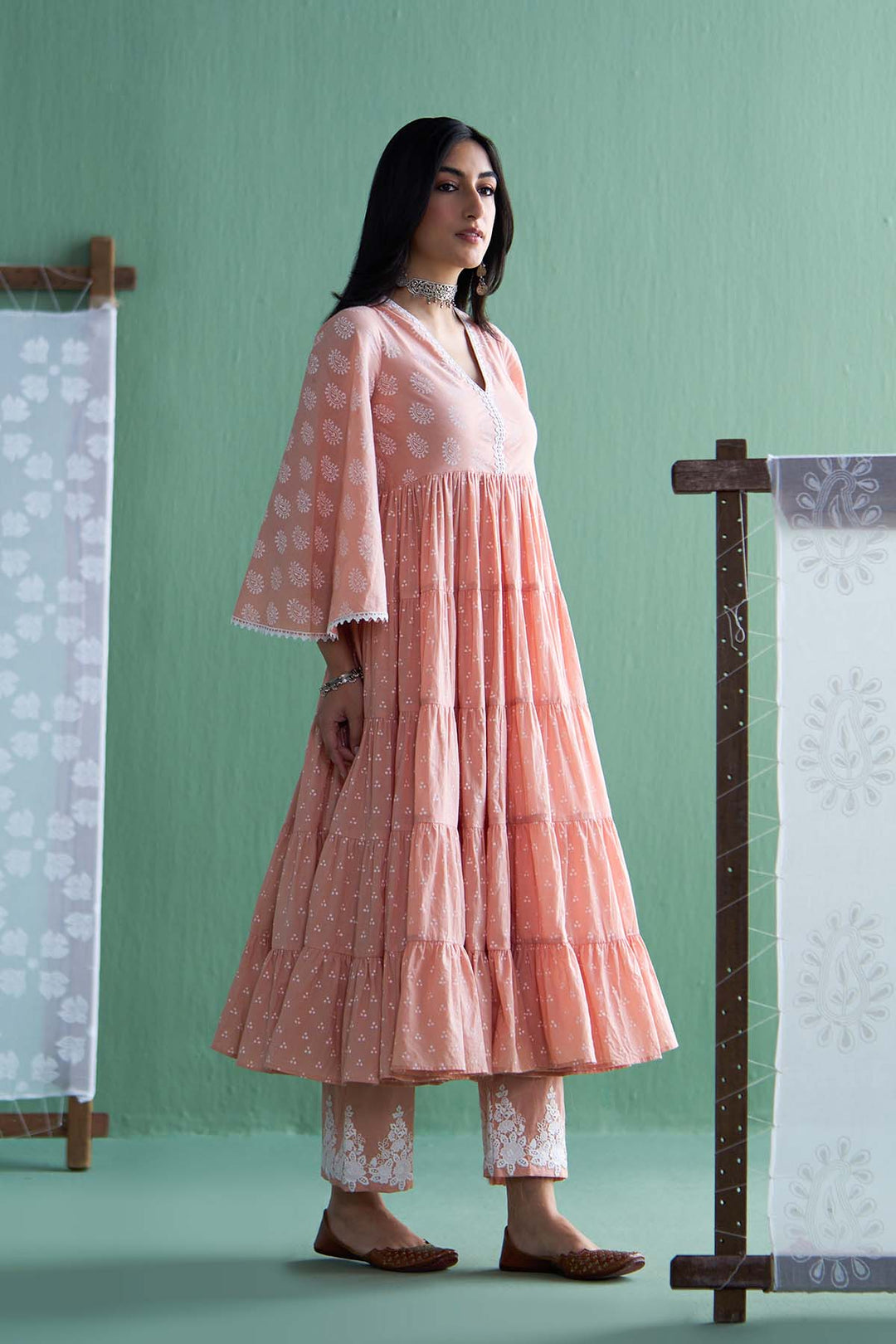 Chhaya Vol 2 Orange Long yoke gather anarkali with palazzo and dupatta (set of 3)