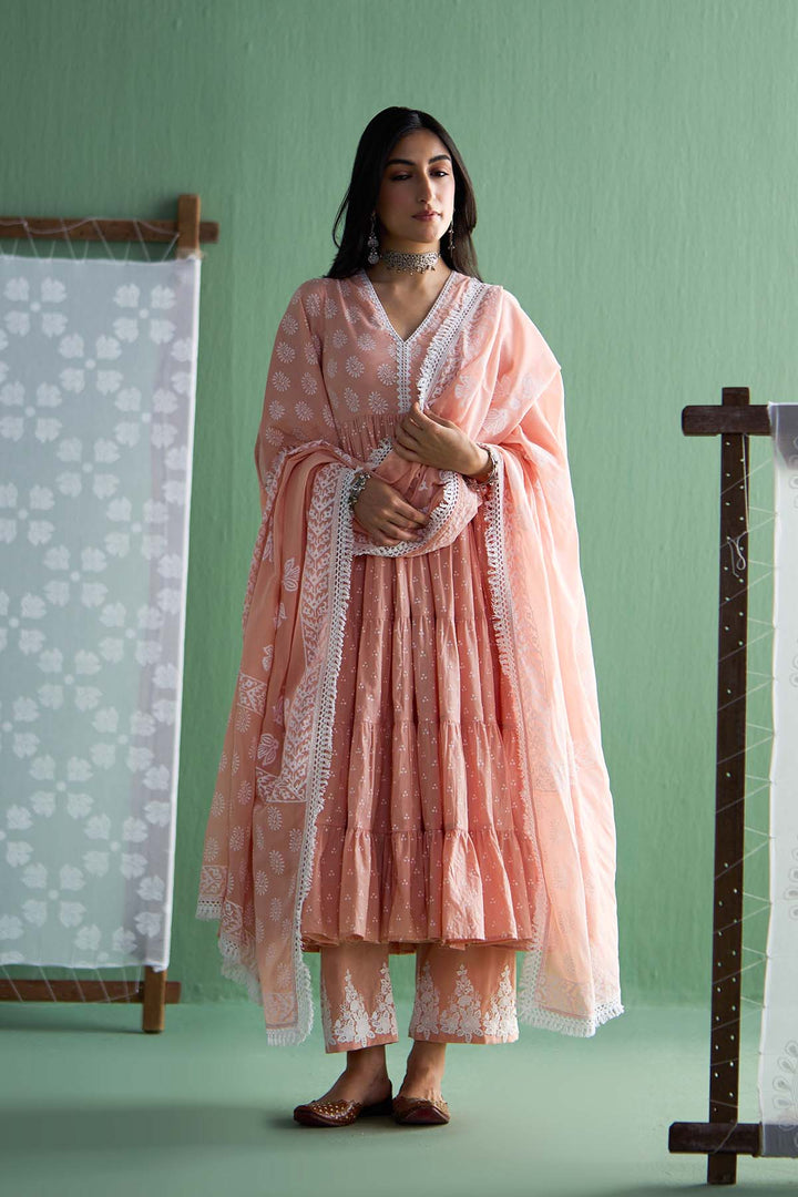 Chhaya Vol 2 Orange Long yoke gather anarkali with palazzo and dupatta (set of 3)
