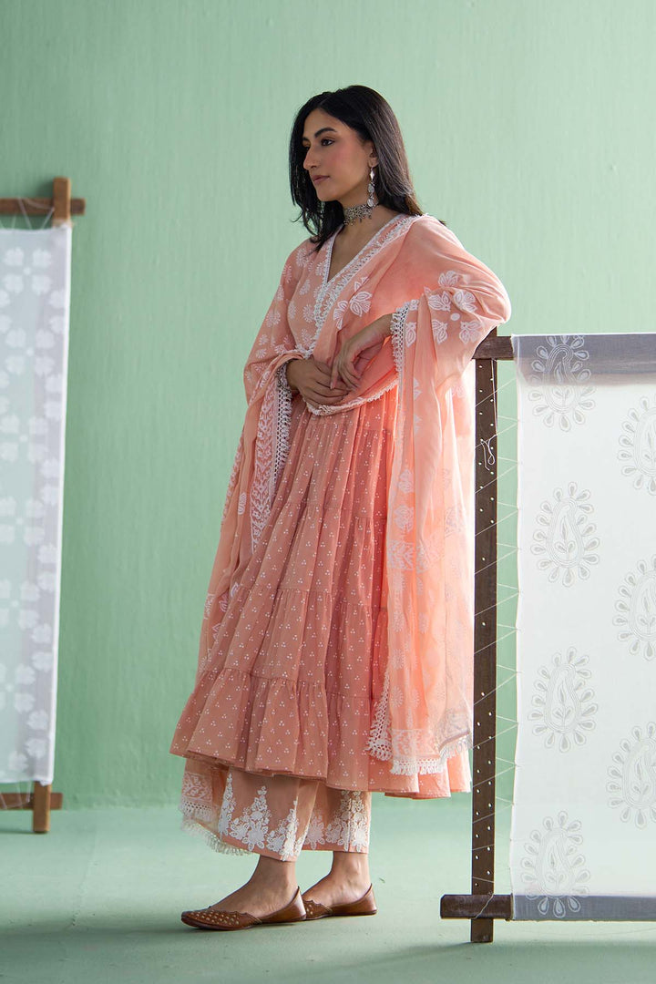 Chhaya Vol 2 Orange Long yoke gather anarkali with palazzo and dupatta (set of 3)