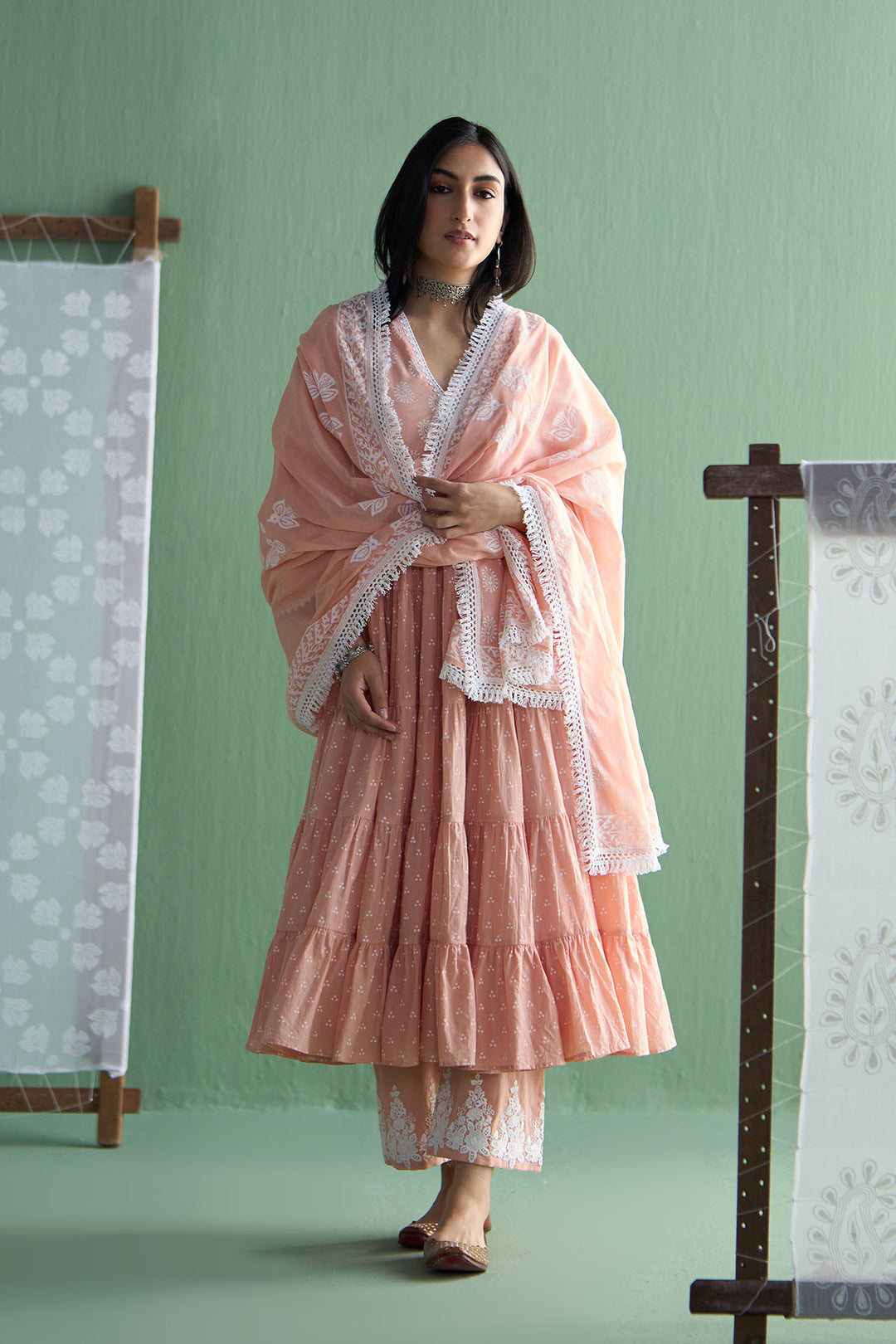 Chhaya Vol 2 Orange Long yoke gather anarkali with palazzo and dupatta (set of 3)