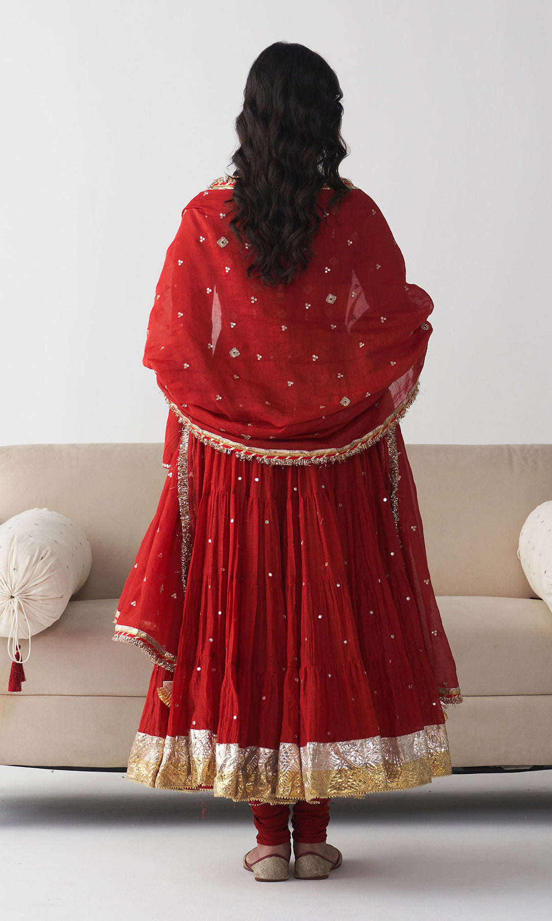 Ishq Red Tiered Anarkali with Chooridar and Dupatta ( Set of 3)
