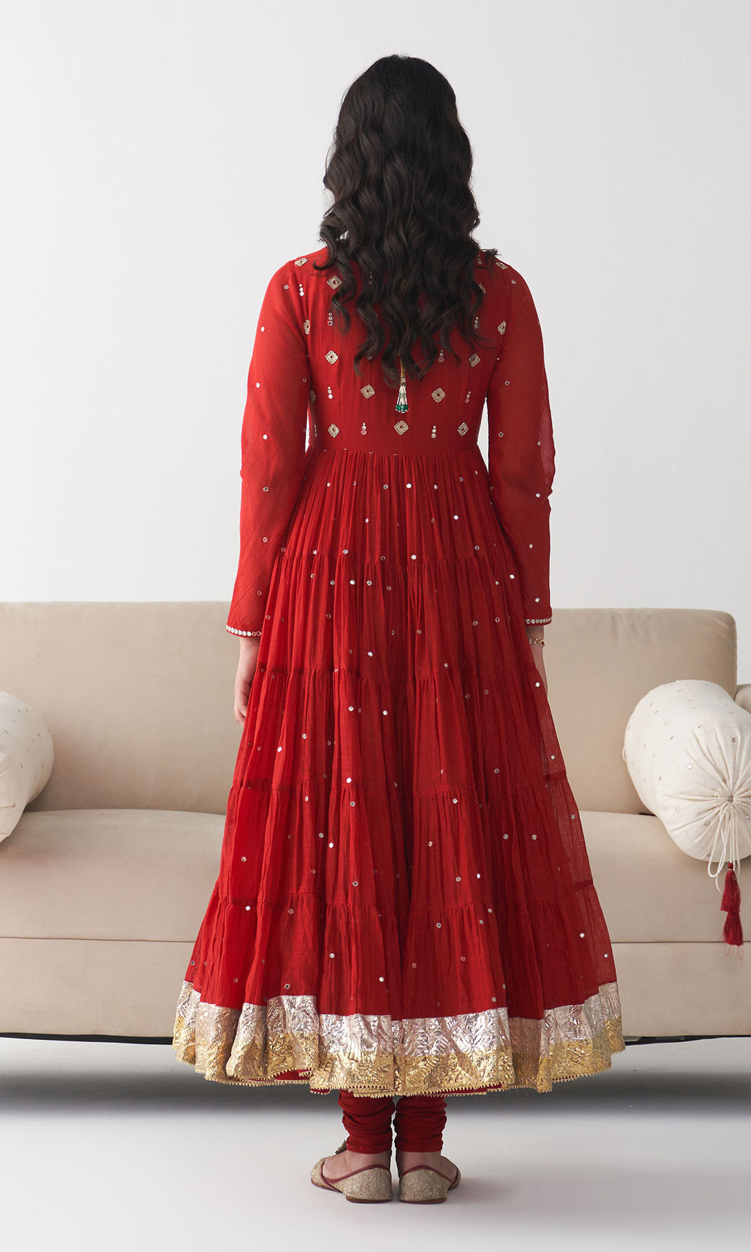 Ishq Red Tiered Anarkali with Chooridar and Dupatta ( Set of 3)