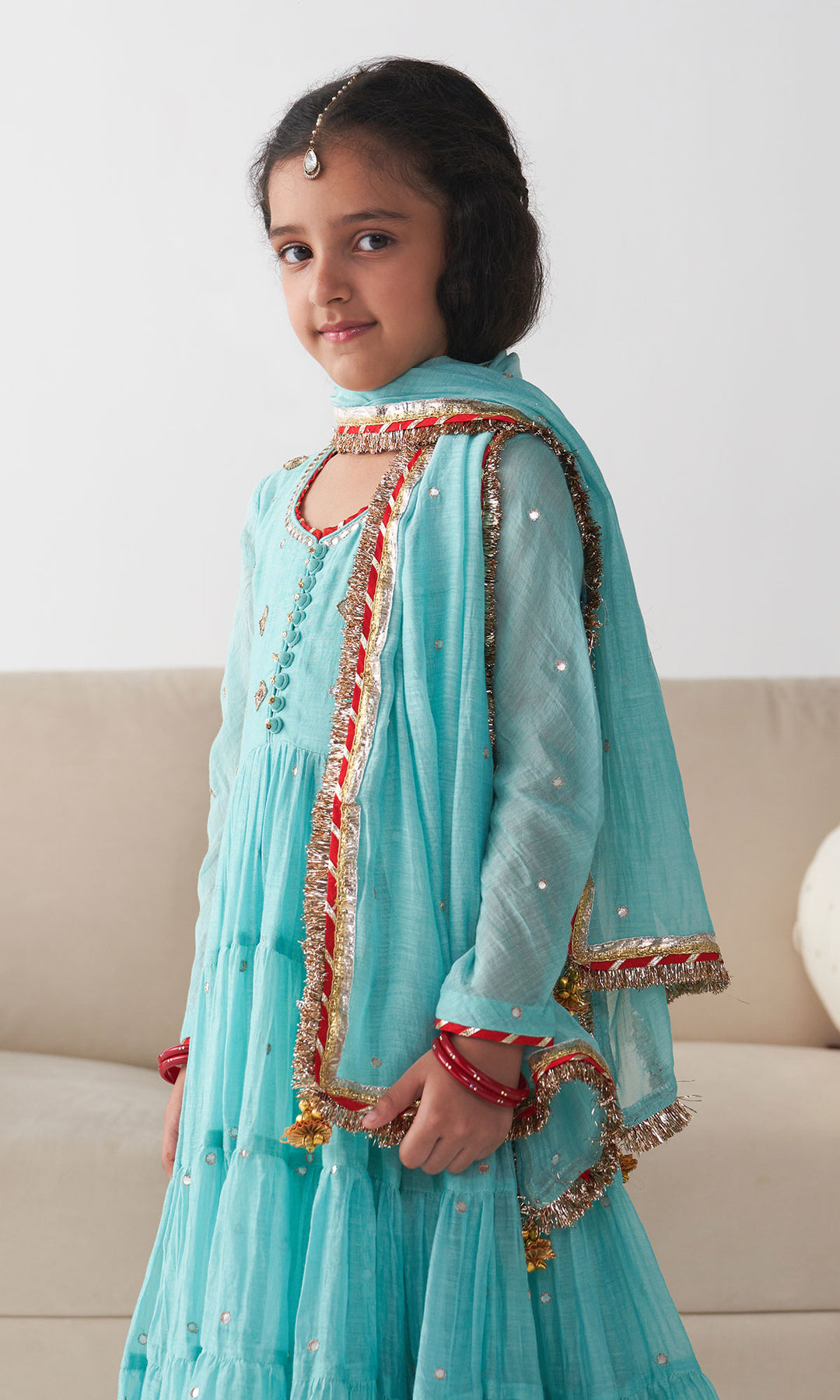 Ishq Turqoiuse Tiered Anarkali with Chooridar and Dupatta (set of 3)