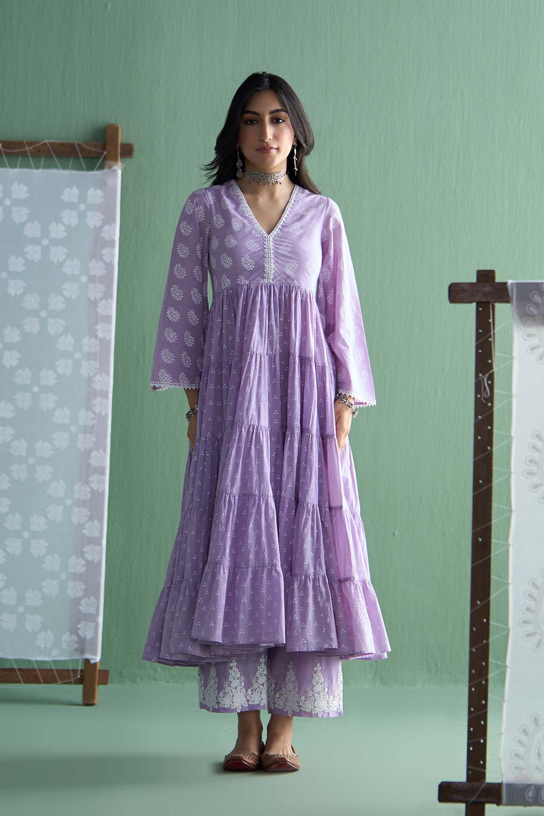 Chhaya Vol 2 Lilac Long yoke gather anarkali with palazzo and dupatta (set of 3)