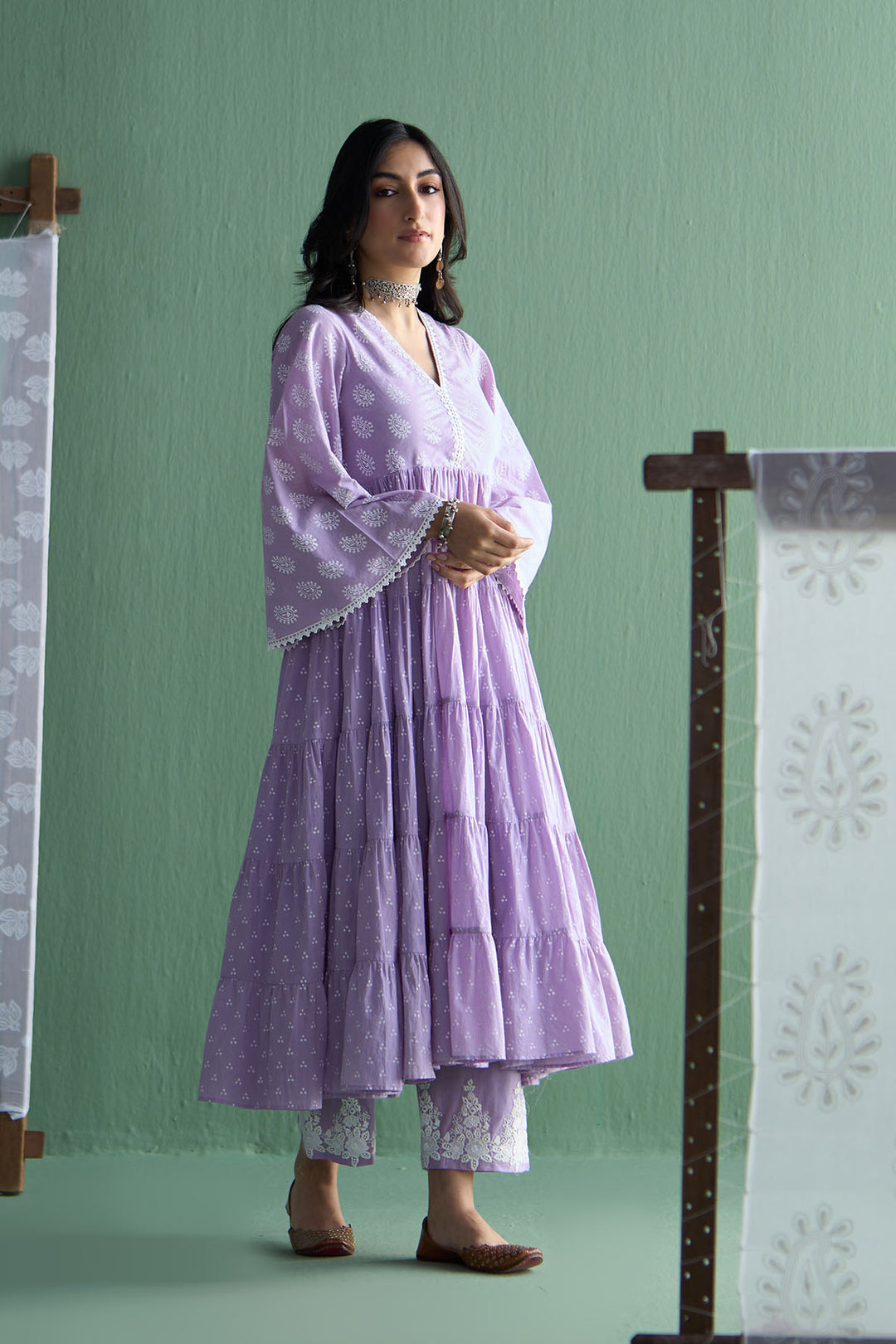 Chhaya Vol 2 Lilac Long yoke gather anarkali with palazzo and dupatta (set of 3)
