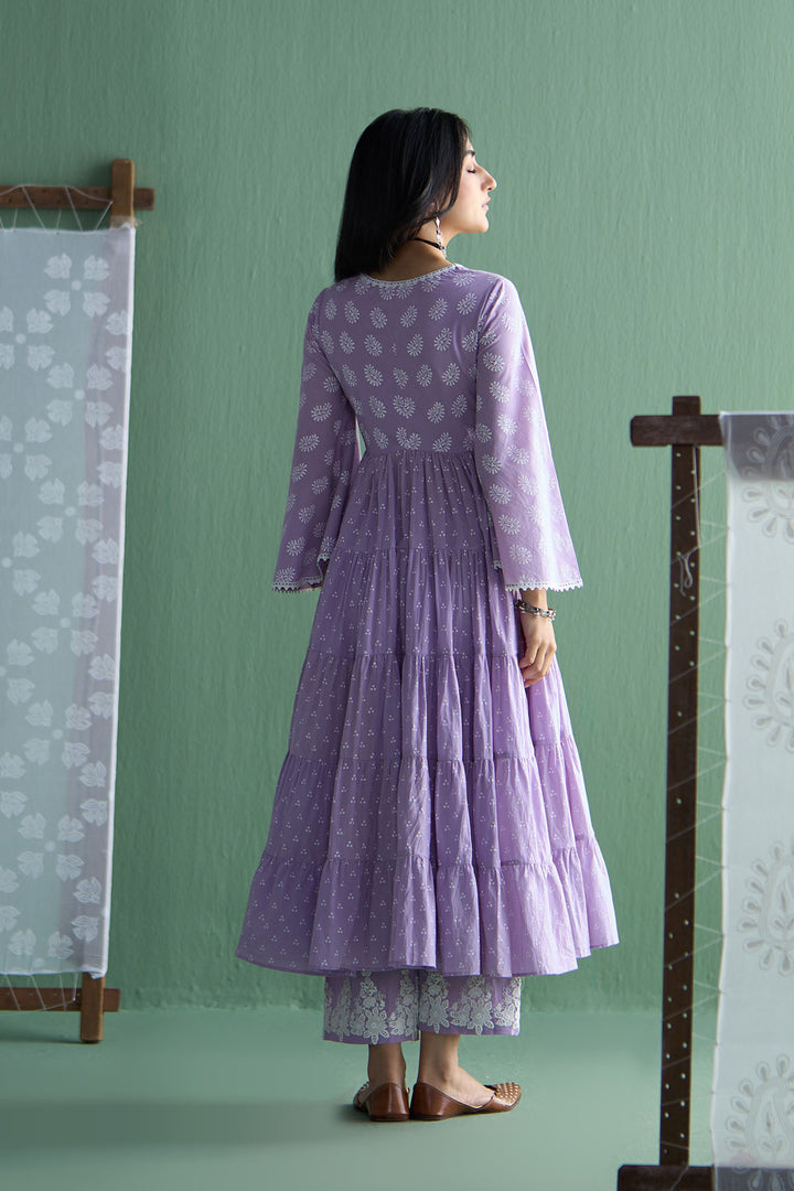 Chhaya Vol 2 Lilac Long yoke gather anarkali with palazzo and dupatta (set of 3)