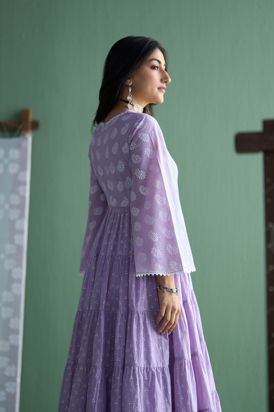 Chhaya Vol 2 Lilac Long yoke gather anarkali with palazzo and dupatta (set of 3)