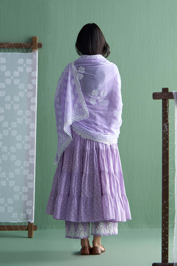 Chhaya Vol 2 Lilac Long yoke gather anarkali with palazzo and dupatta (set of 3)