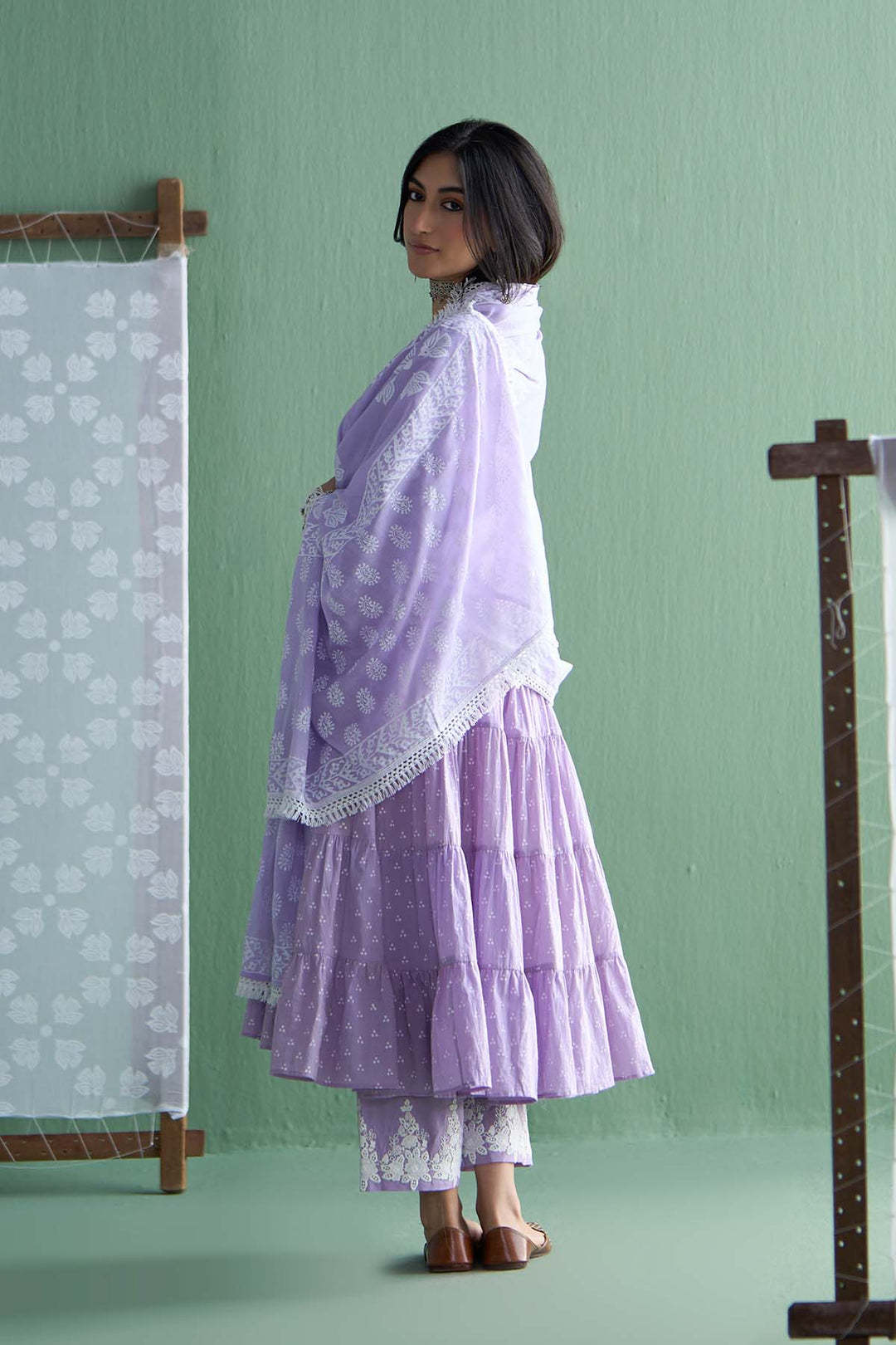 Chhaya Vol 2 Lilac Long yoke gather anarkali with palazzo and dupatta (set of 3)
