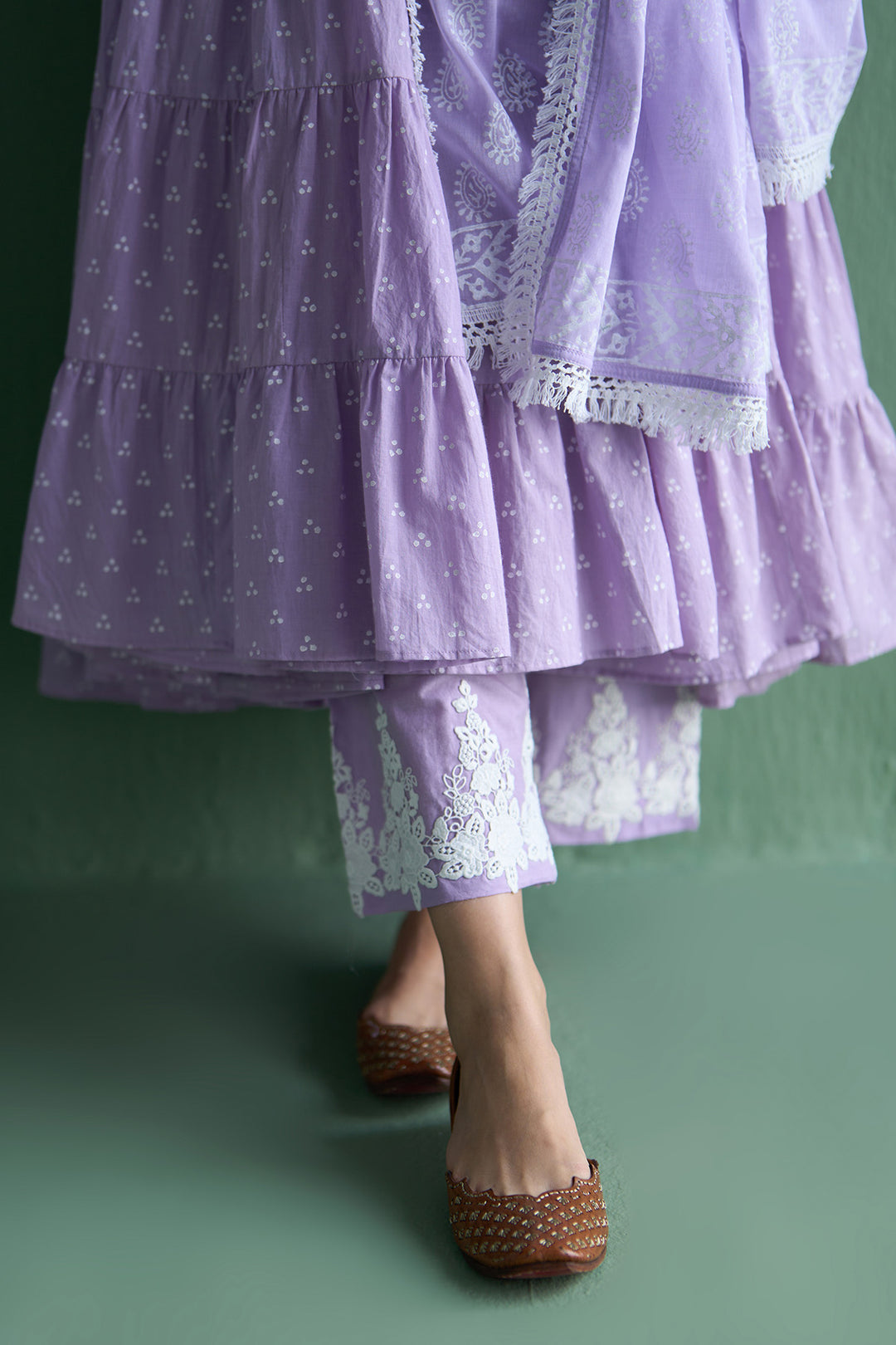 Chhaya Vol 2 Lilac Tiered anarkali with chooridar and dupatta (set of 3)