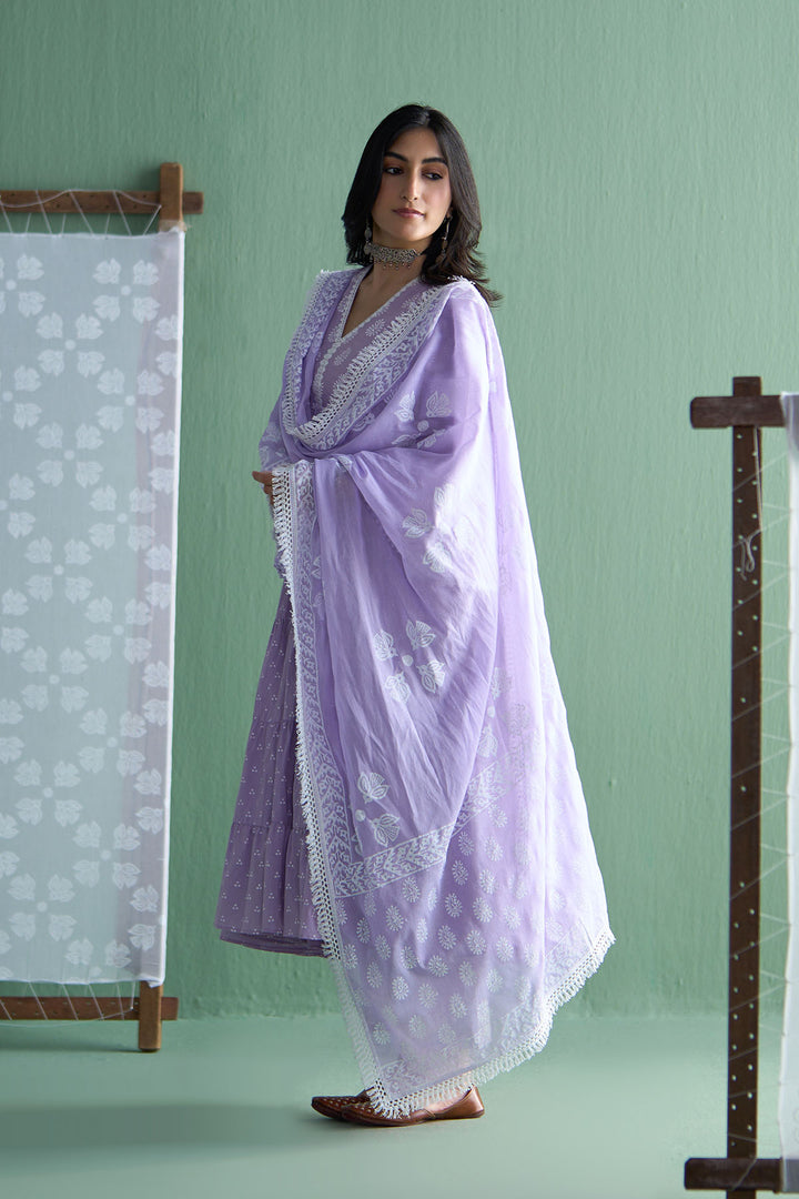 Chhaya Vol 2 Lilac Long yoke gather anarkali with palazzo and dupatta (set of 3)