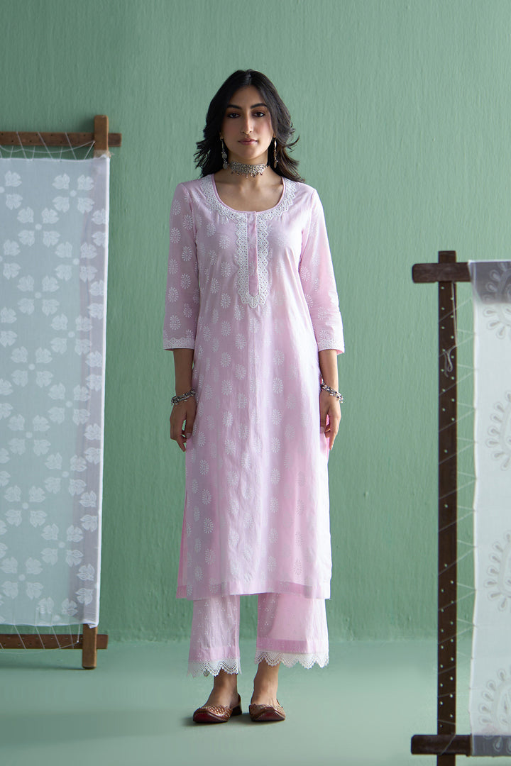 Chhaya Vol 2 Pink Paisley straight kurta with palazzo and dupatta (set of 3)