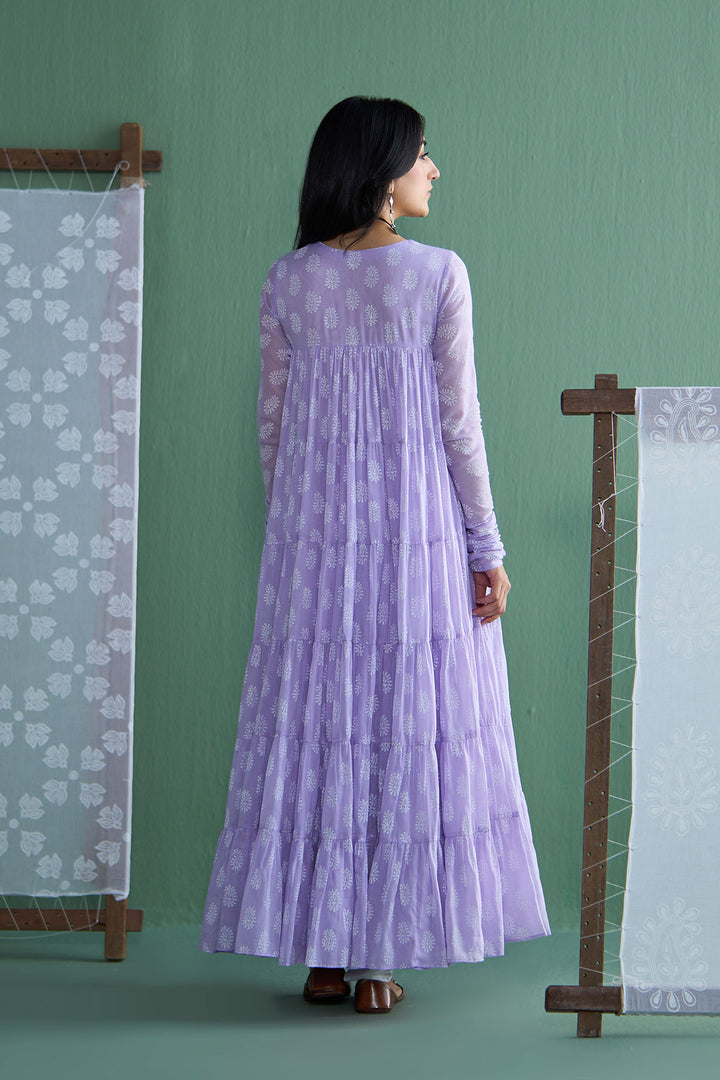 Chhaya Vol 2 Lilac Tiered anarkali with chooridar and dupatta (set of 3)
