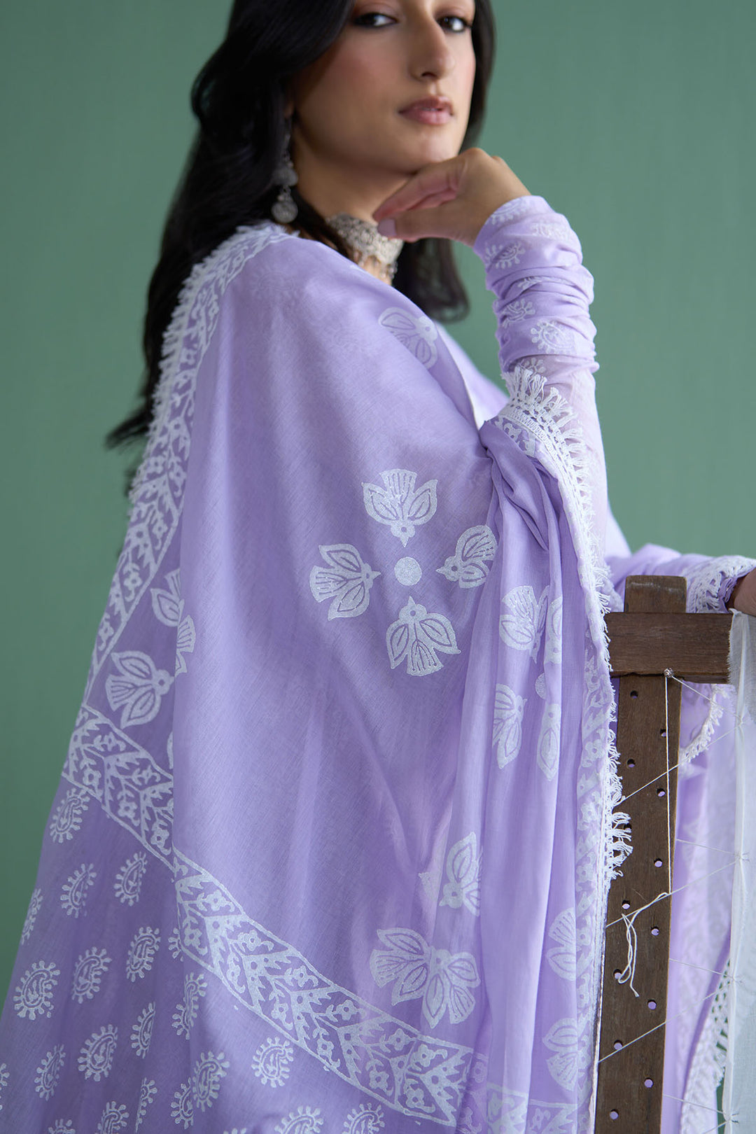 Chhaya Vol 2 Lilac Tiered anarkali with chooridar and dupatta (set of 3)