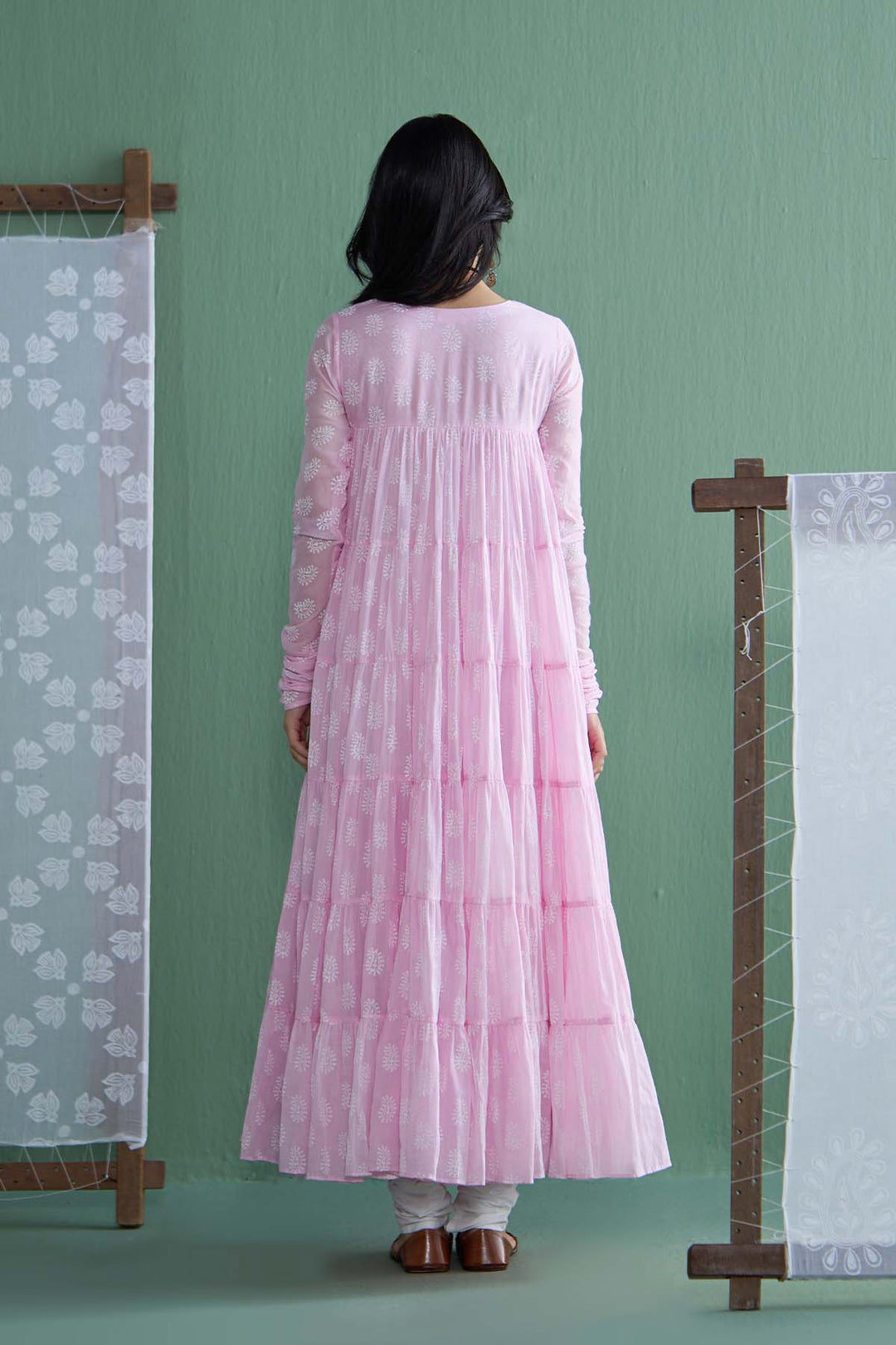 Chhaya Vol 2 Pink Tiered anarkali with chooridar and dupatta (set of 3)
