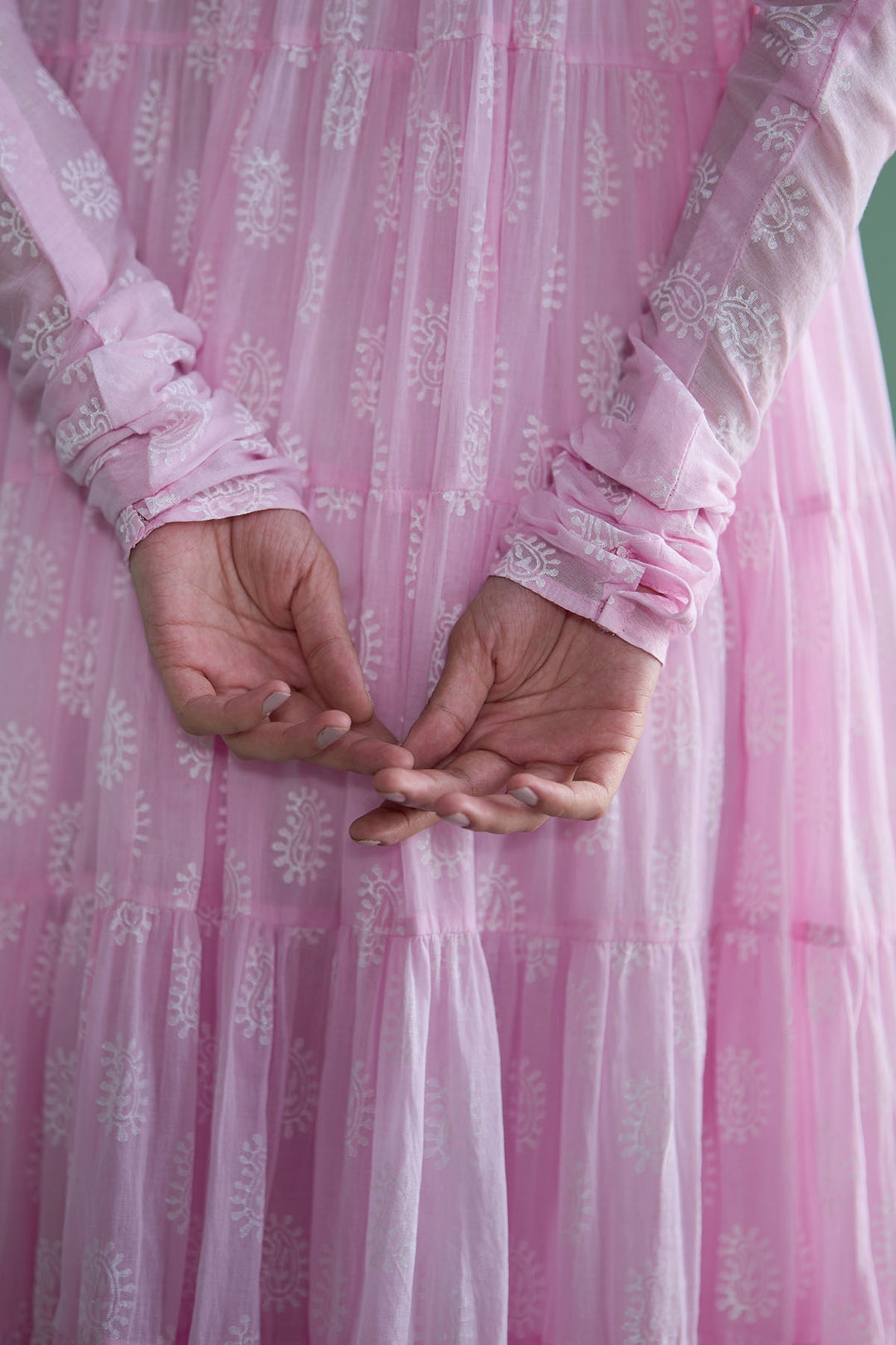 Chhaya Vol 2 Pink Tiered anarkali with chooridar and dupatta (set of 3)