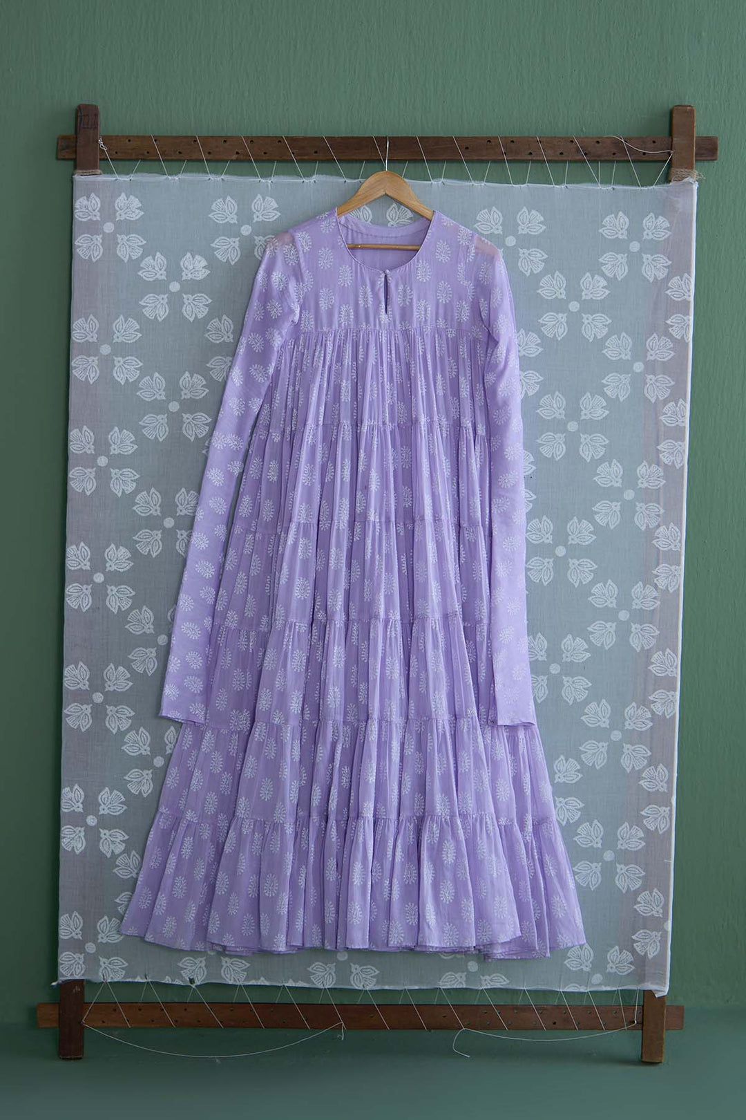 Chhaya Vol 2 Lilac Tiered anarkali with chooridar and dupatta (set of 3)