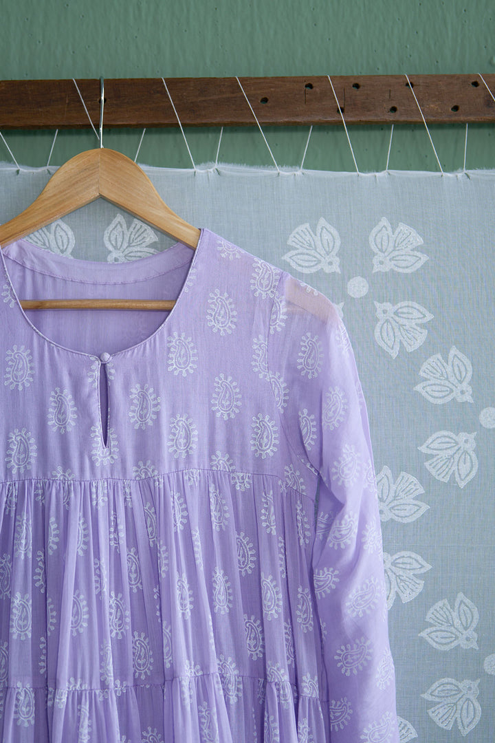Chhaya Vol 2 Lilac Tiered anarkali with chooridar and dupatta (set of 3)