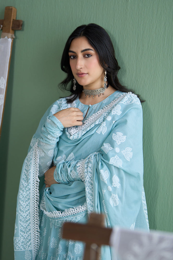 Chhaya Vol 2 Turquoise Tiered anarkali with chooridar and dupatta (set of 3)