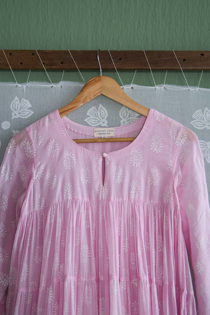 Chhaya Vol 2 Pink Tiered anarkali with chooridar and dupatta (set of 3)