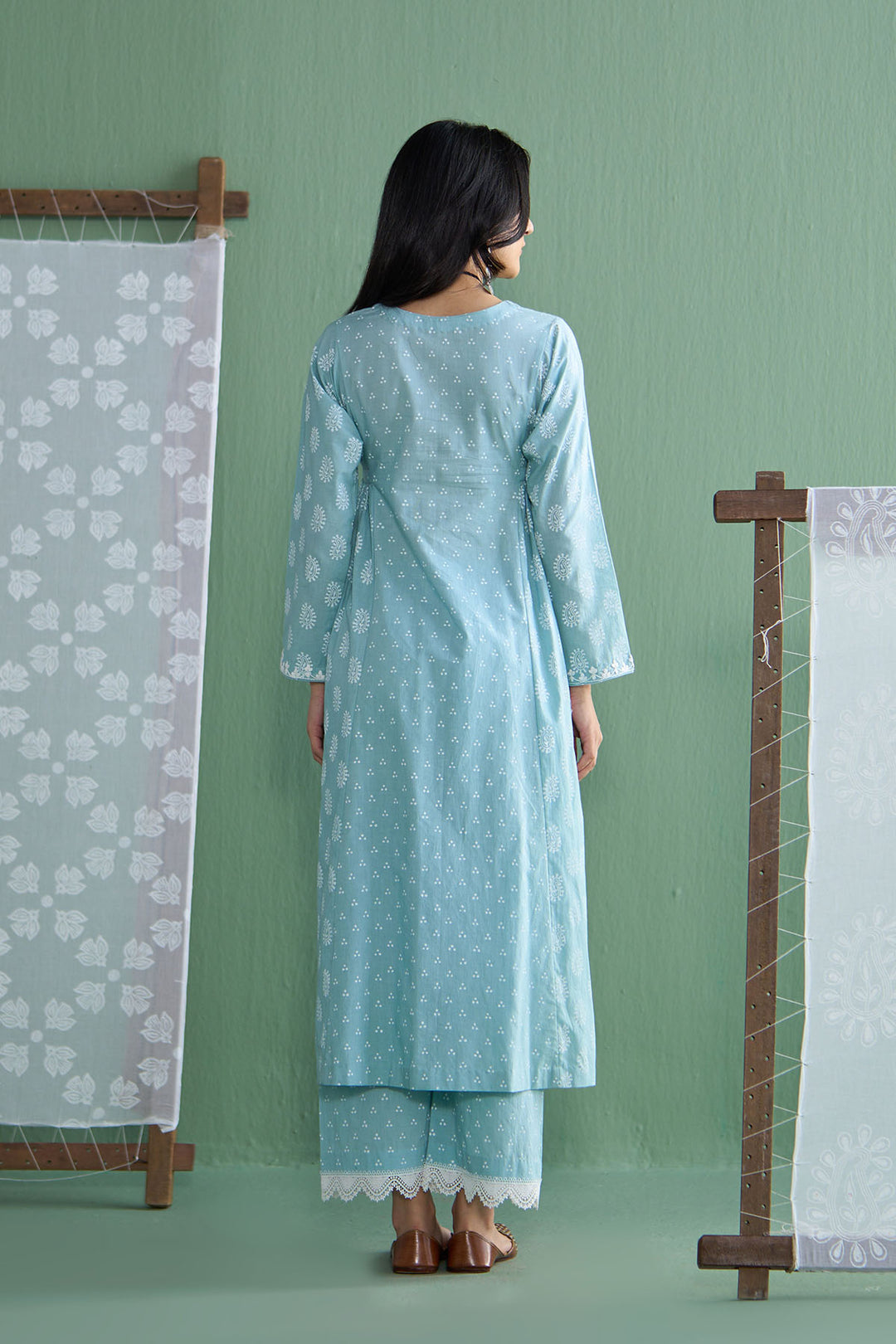 Chhaya Vol 2 Turquoise Side gather kurta with palazzo and printed dupatta (set of 3)