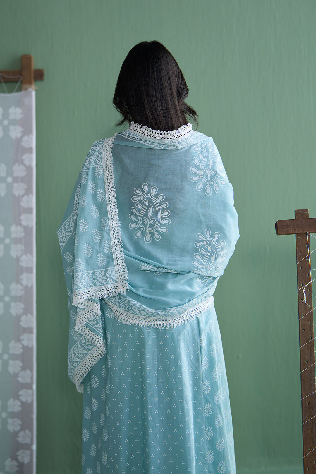 Chhaya Vol 2 Turquoise Side gather kurta with palazzo and printed dupatta (set of 3)