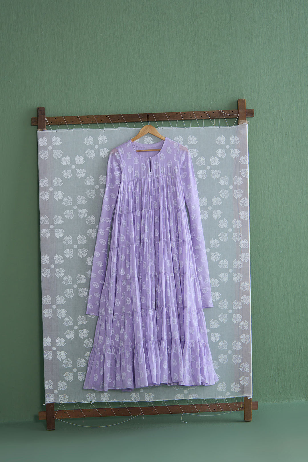 Chhaya Vol 2 Lilac Tiered anarkali with chooridar and dupatta (set of 3)