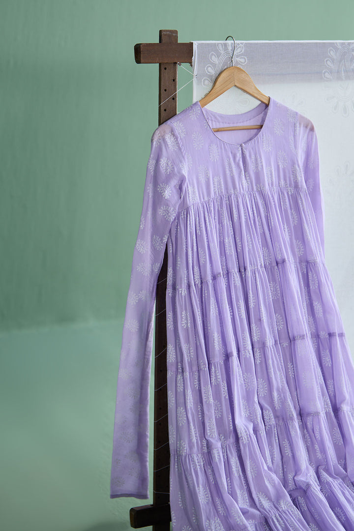 Chhaya Vol 2 Lilac Tiered anarkali with chooridar and dupatta (set of 3)