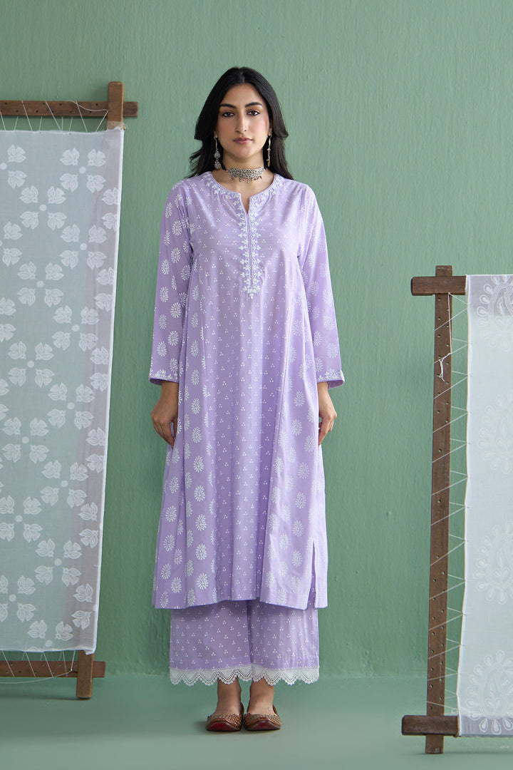 Chhaya Vol 2 Lilac Side gather kurta with palazzo and printed dupatta (set of 3)