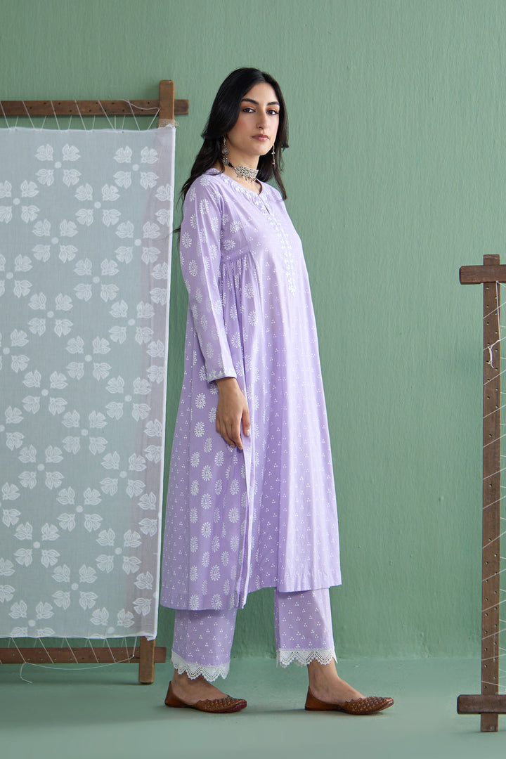 Chhaya Vol 2 Lilac Side gather kurta with palazzo and printed dupatta (set of 3)