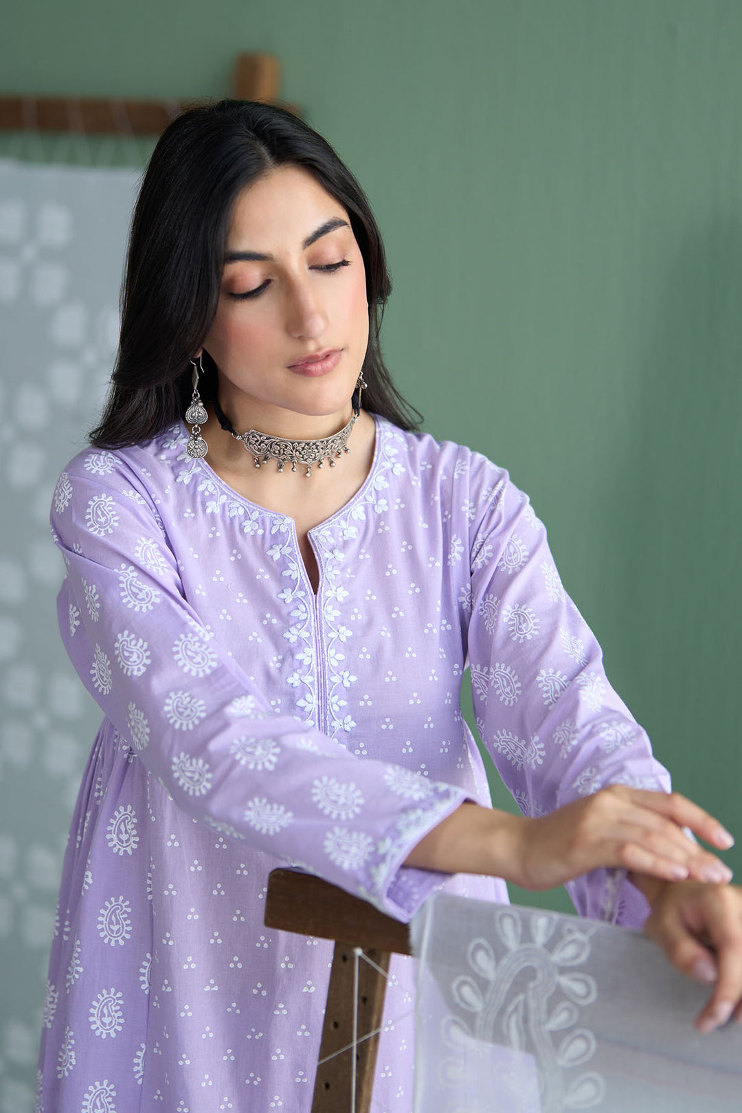 Chhaya Vol 2 Lilac Side gather kurta with palazzo and printed dupatta (set of 3)