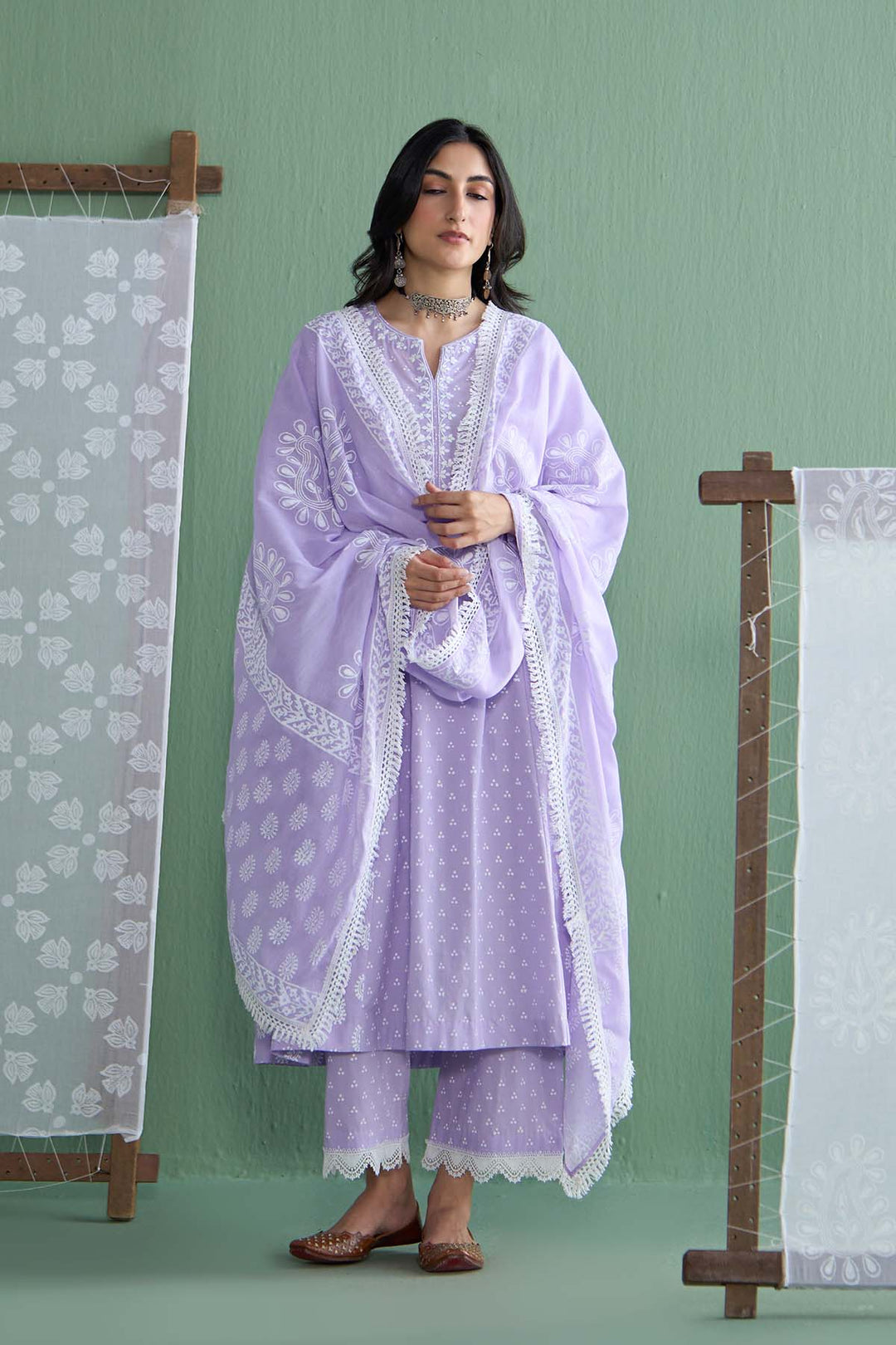 Chhaya Vol 2 Lilac Side gather kurta with palazzo and printed dupatta (set of 3)
