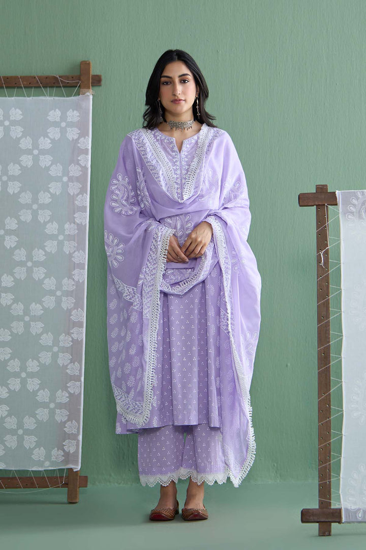 Chhaya Vol 2 Lilac Side gather kurta with palazzo and printed dupatta (set of 3)