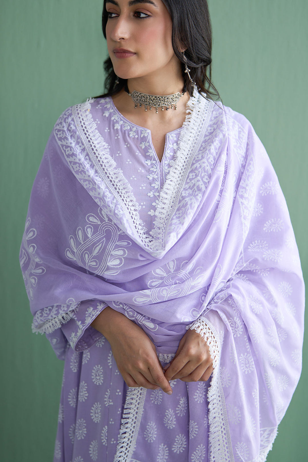 Chhaya Vol 2 Lilac Side gather kurta with palazzo and printed dupatta (set of 3)