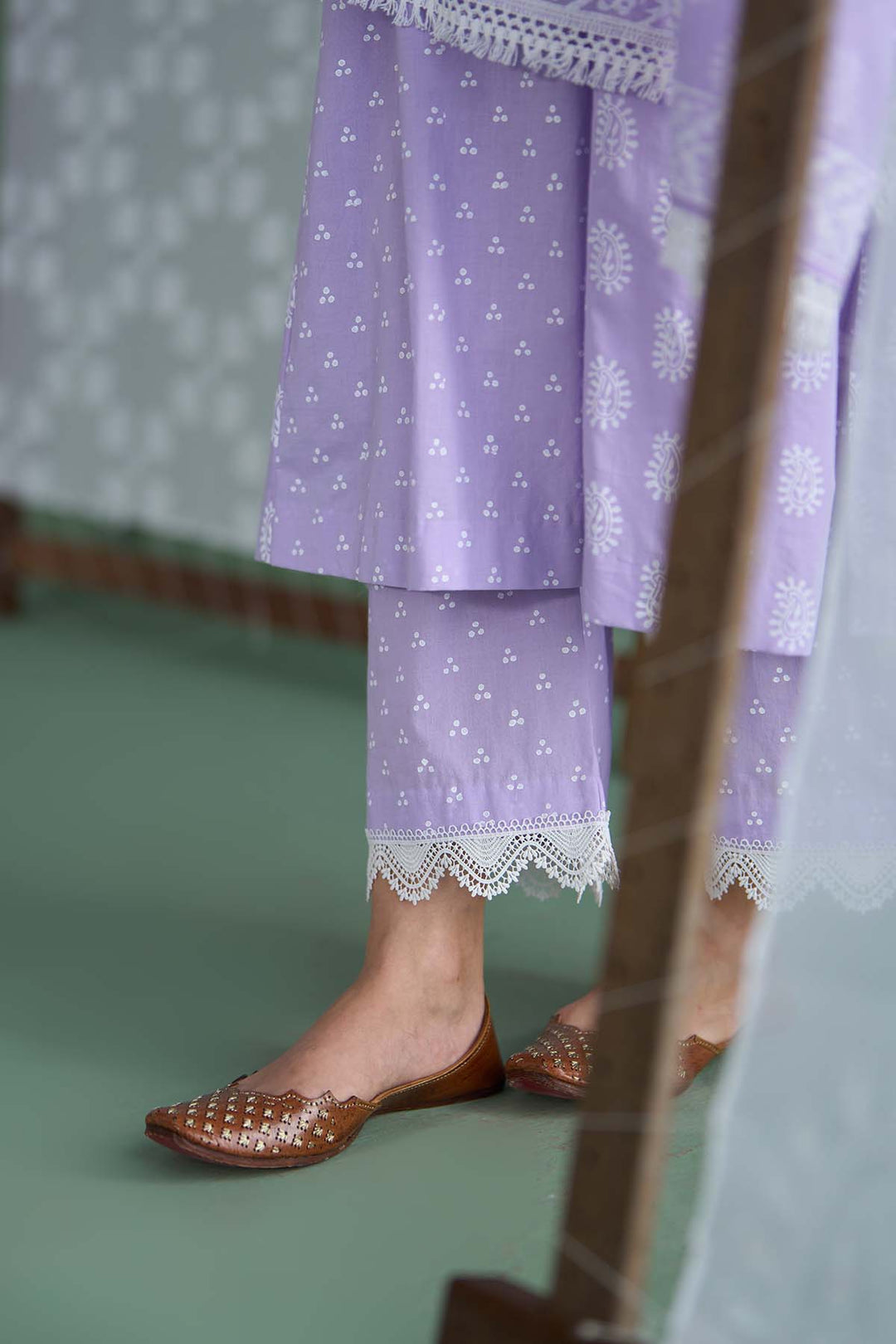 Chhaya Vol 2 Lilac Side gather kurta with palazzo and printed dupatta (set of 3)