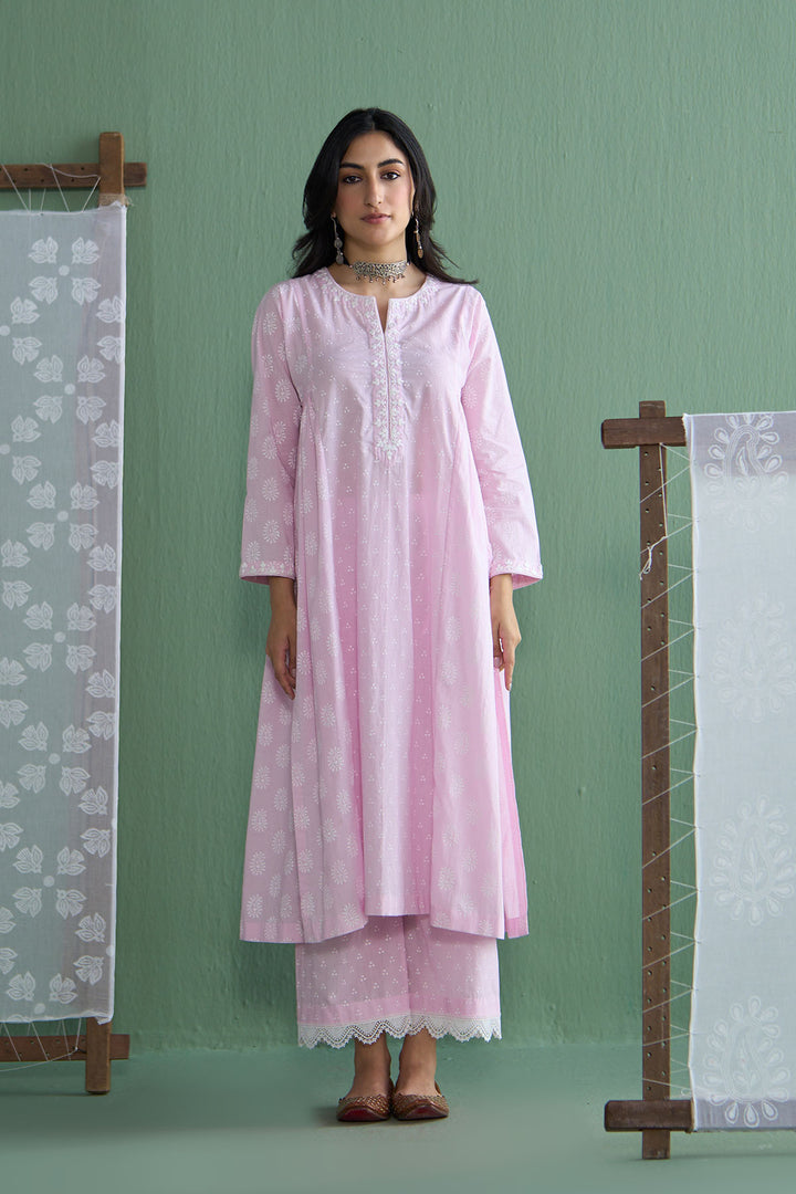 Chhaya Vol 2 Pink Side gather kurta with palazzo and printed dupatta (set of 3)