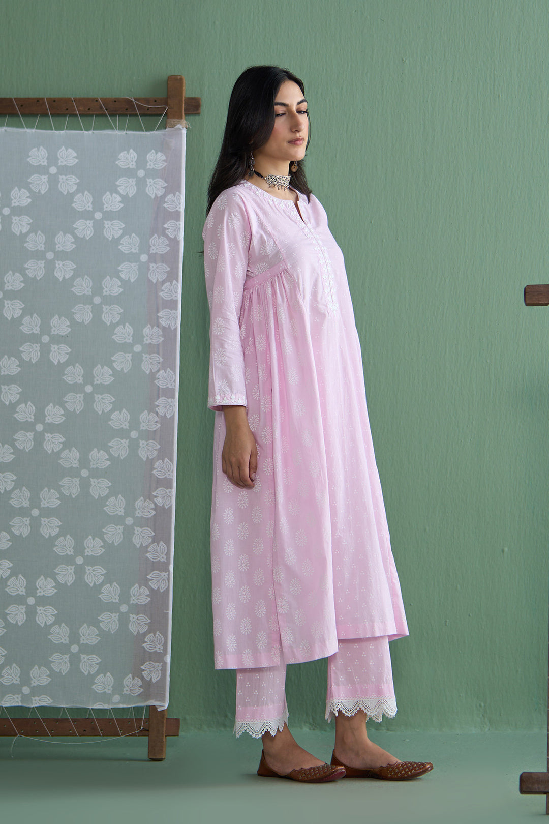 Chhaya Vol 2 Pink Side gather kurta with palazzo and printed dupatta (set of 3)