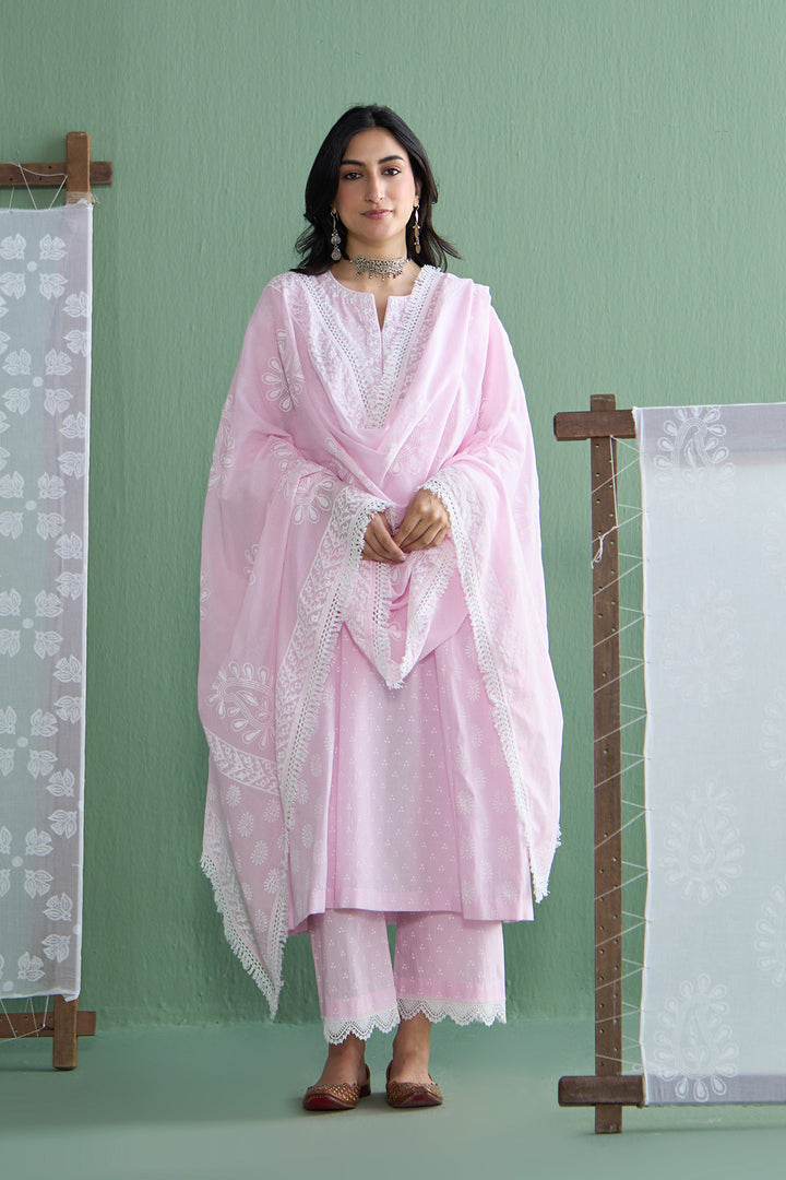 Chhaya Vol 2 Pink Side gather kurta with palazzo and printed dupatta (set of 3)
