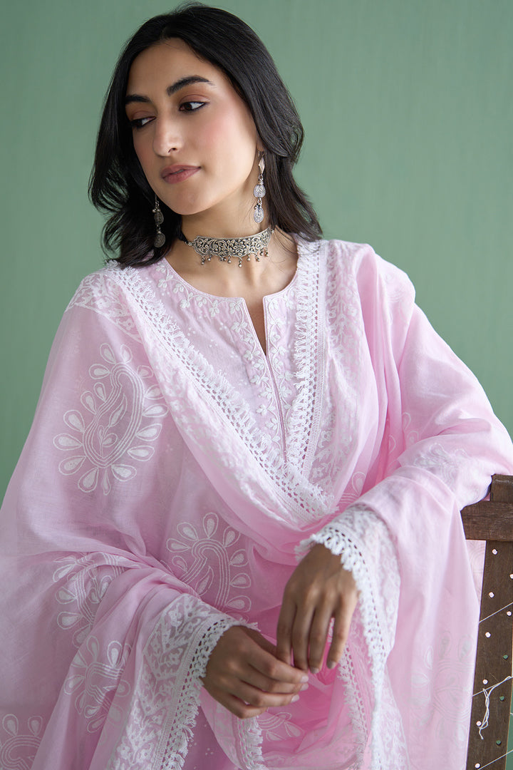 Chhaya Vol 2 Pink Side gather kurta with palazzo and printed dupatta (set of 3)