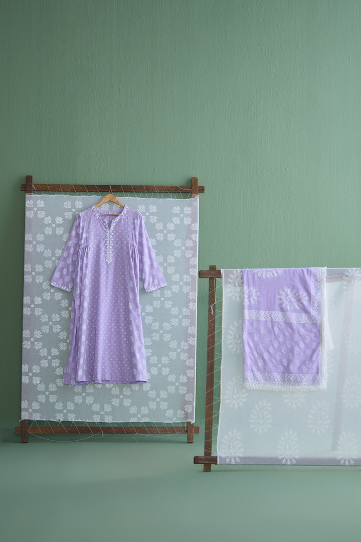 Chhaya Vol 2 Lilac Side gather kurta with palazzo and printed dupatta (set of 3)