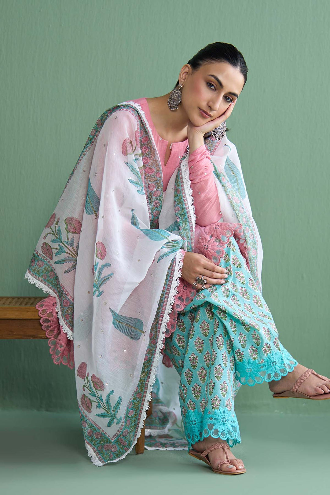 Mughal Summer Soft Pink Mughal Boota Dupatta Only