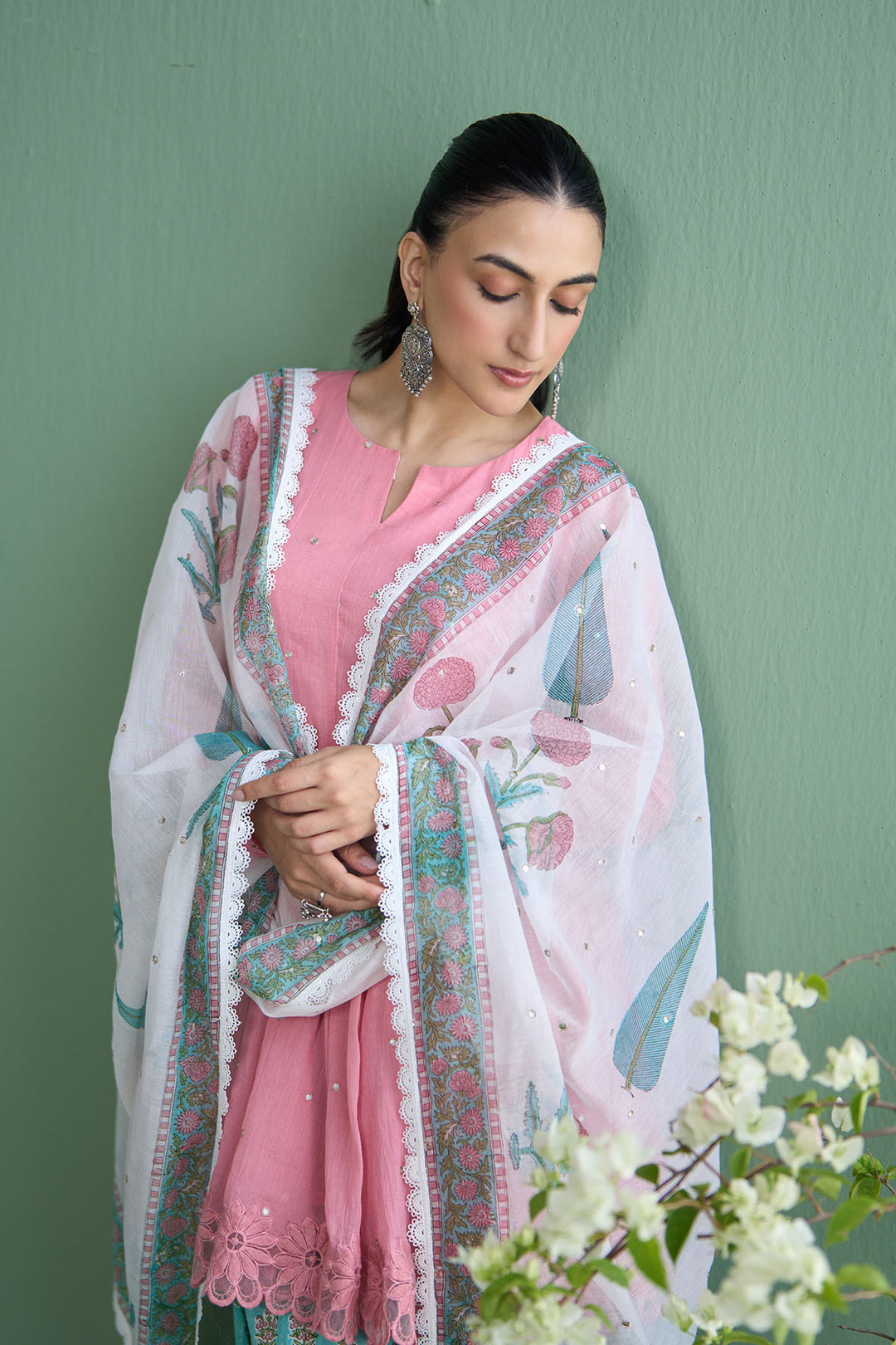 Mughal Summer Soft Pink Mughal Boota Dupatta Only