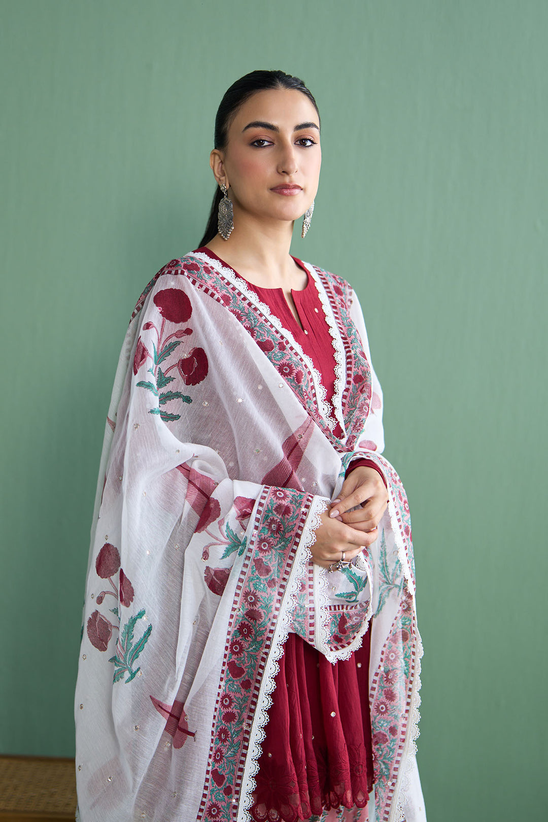 Mughal Summer Berry Red Mughal Boota Dupatta Only