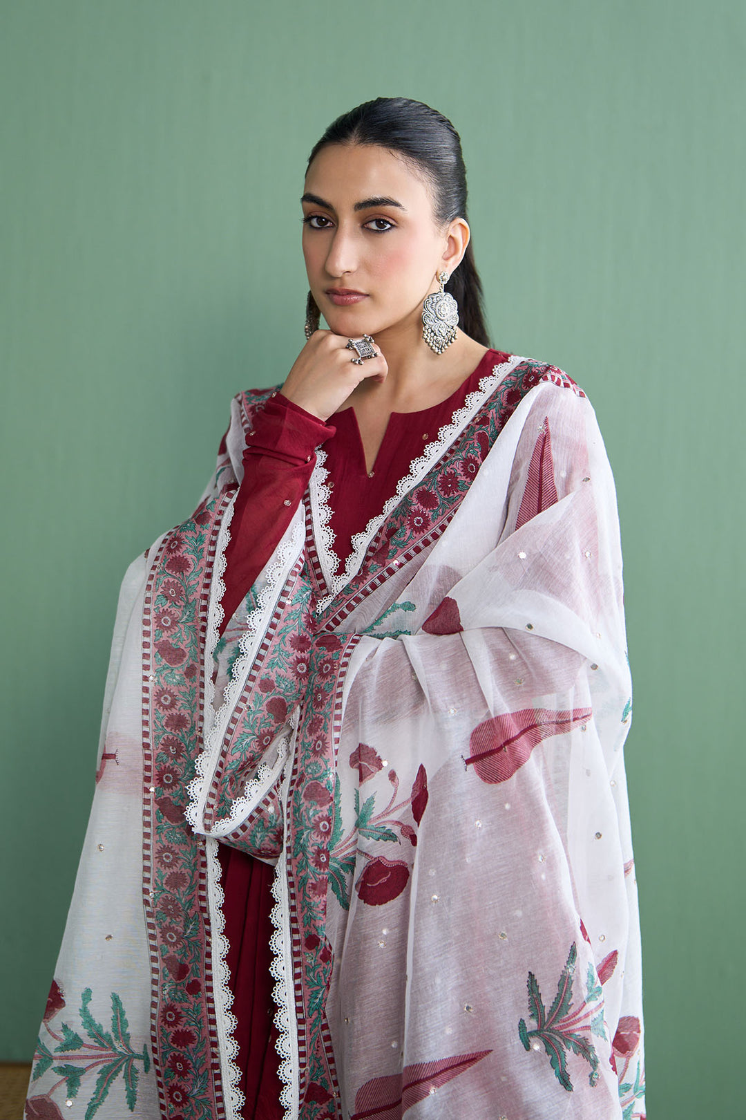 Mughal Summer Berry Red Mughal Boota Dupatta Only