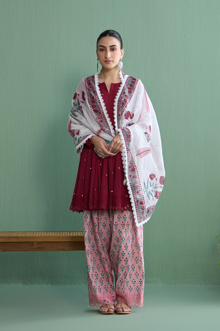 Mughal Summer Berry Red Mughal Boota Dupatta Only