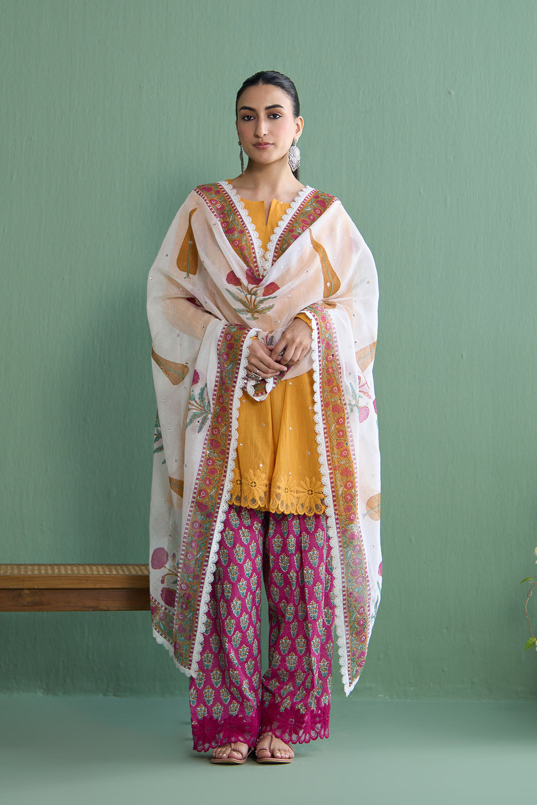 Mughal Summer Mustard  Mughal Boota Dupatta Only