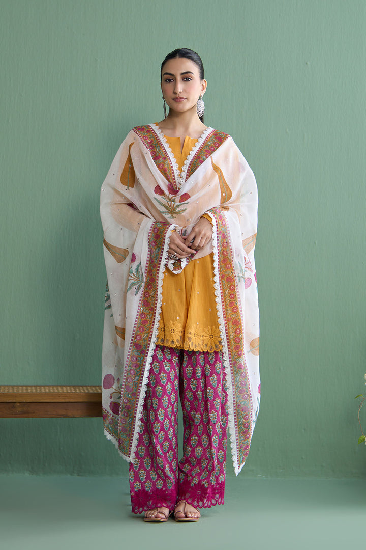 Mughal Summer Mustard  Mughal Boota Dupatta Only