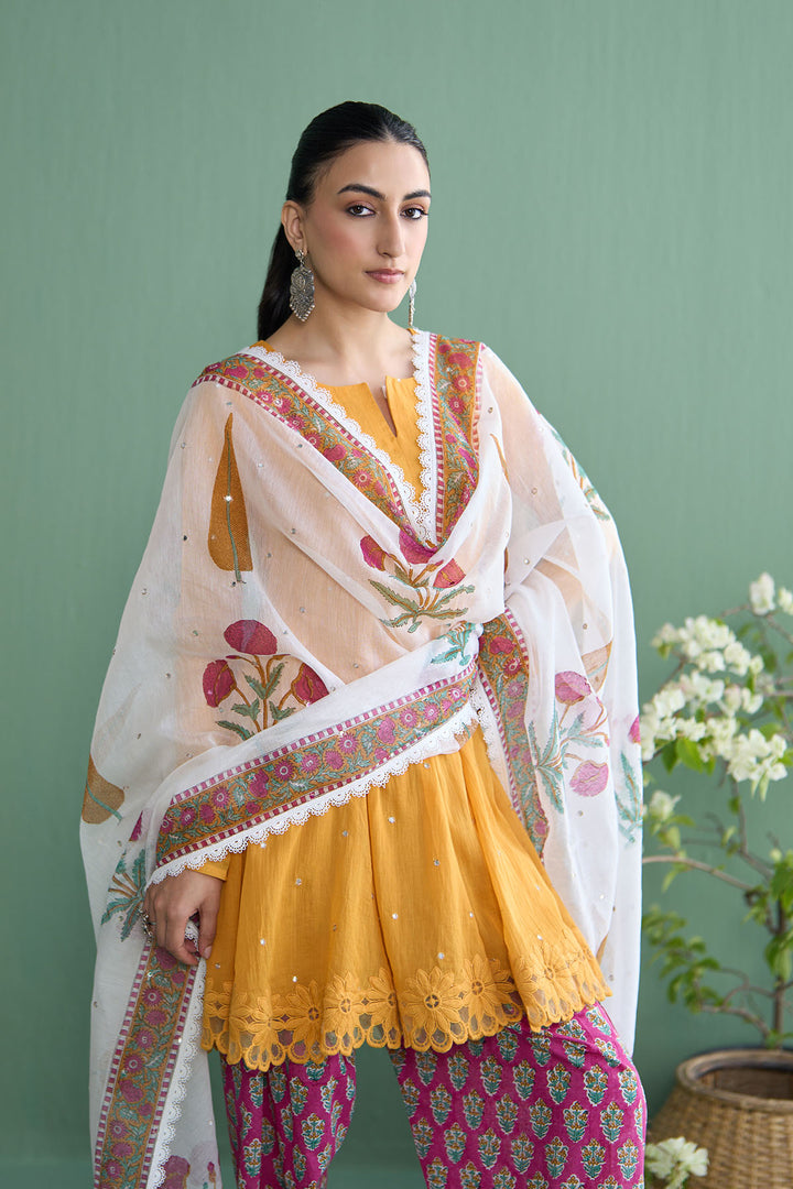 Mughal Summer Mustard  Mughal Boota Dupatta Only