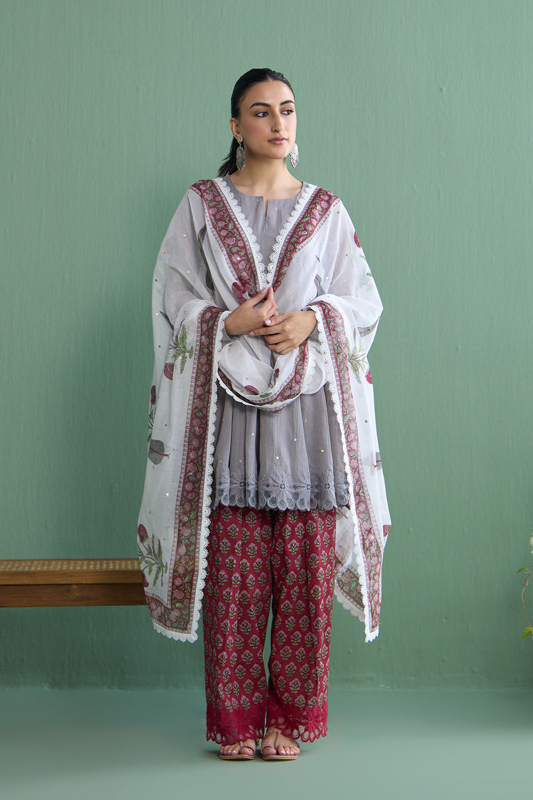 Mughal Summer Ash Grey Mughal Boota Dupatta Only